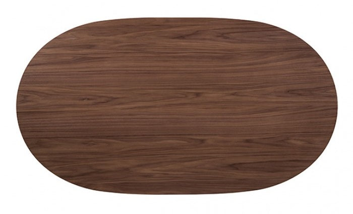 FM3214WN-T-7PC 7 pc Uzwil walnut finish wood mid-century modern dining table set boucle fabric chairs