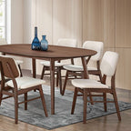 FM3214WN-T-7PC 7 pc Uzwil walnut finish wood mid-century modern dining table set boucle fabric chairs