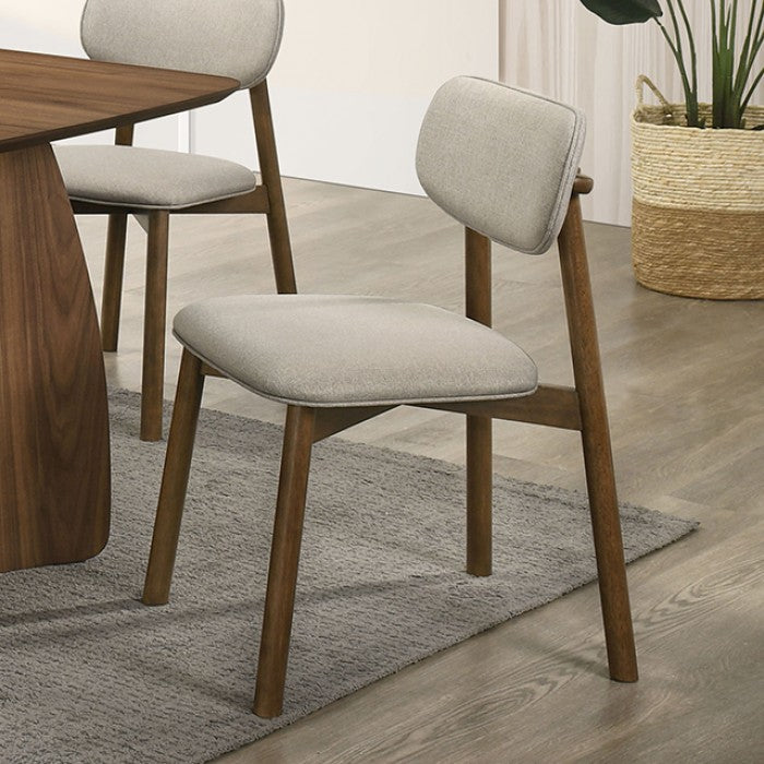 FM3217WN-T-7PC 7 pc Alnwick walnut finish wood mid-century modern dining table set curved base legs