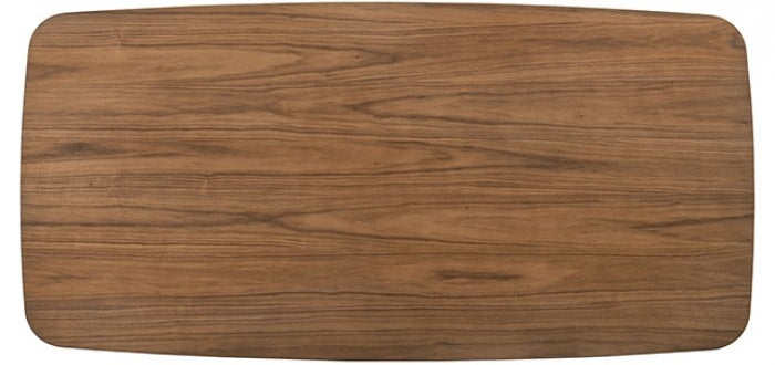 FM3217WN-T-7PC 7 pc Alnwick walnut finish wood mid-century modern dining table set curved base legs