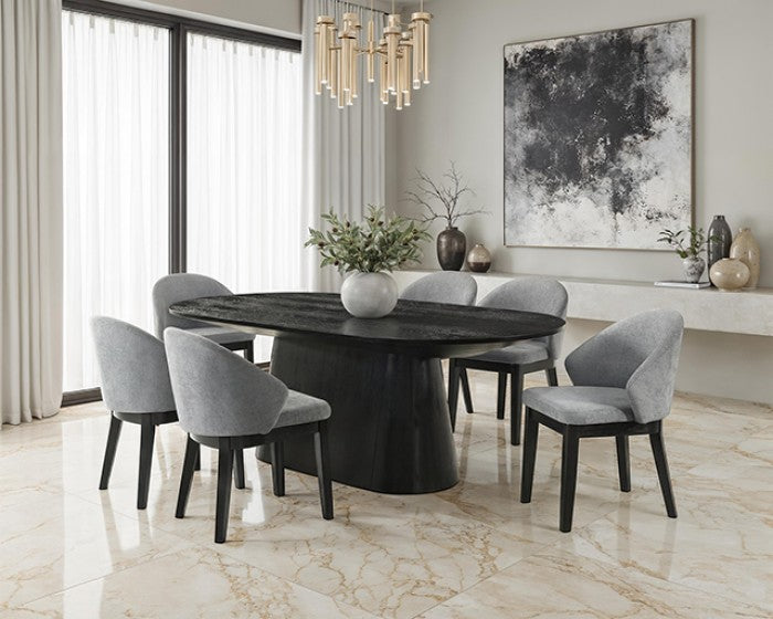 FM3222BK-OT-7PC 7 pc Tottenham black finish wood tapered pedestal base contemporary oval dining table set