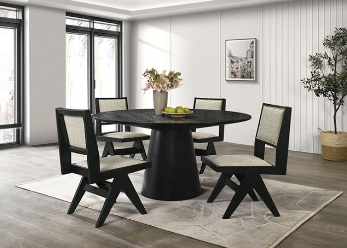 FM3222BK-RT-59-5PC 5 pc Tottenham black finish wood contemporary 59" round dining table set