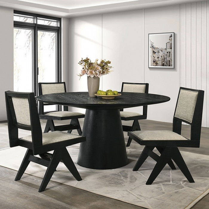 FM3222BK-RT-59-5PC 5 pc Tottenham black finish wood contemporary 59" round dining table set