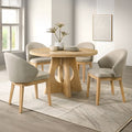 FM3223AK-RT-5PC 5 pc Ozark light oak finish wood pedestal base contemporary 48" round dining table set