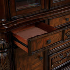 FM3261CH-HB 2 pc Manzaneta dark cherry finish hutch and buffet china curio cabinet with light
