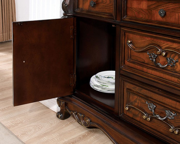 FM3261CH-HB 2 pc Manzaneta dark cherry finish hutch and buffet china curio cabinet with light
