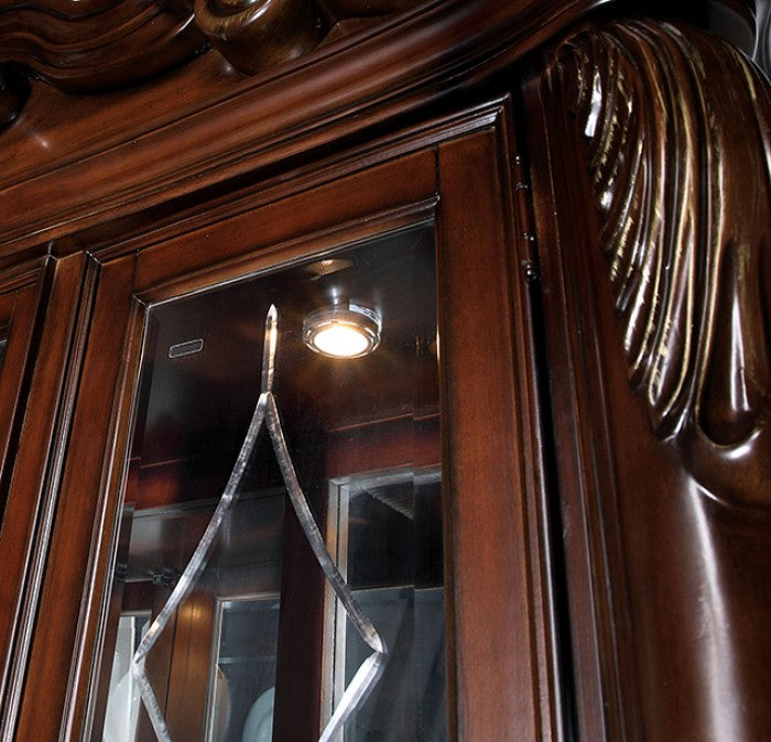 FM3261CH-HB 2 pc Manzaneta dark cherry finish hutch and buffet china curio cabinet with light