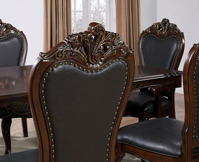 FM3261CH-SC  Set of 2 Manzaneta dark cherry finish wood side chairs with faux leather upholstery and nail head trim