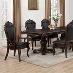 FM3261CH-T-7PC 7 pc Manzaneta dark cherry finish wood double pedestal carved accents dining table set