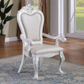 FM3261WH-AC  Set of 2 Manzaneta white finish wood arm chairs with faux leather upholstery and nail head trim