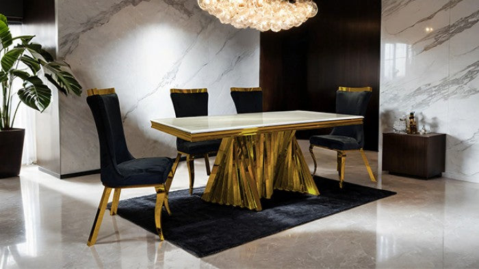 FM33001GD-5PC  5 pc Basilicatta gold finish base white ceramic stone top modern dining table set
