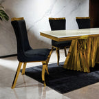 FM33001GD-5PC  5 pc Basilicatta gold finish base white ceramic stone top modern dining table set