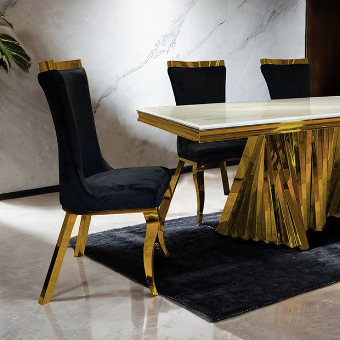 FM33001GD-5PC  5 pc Basilicatta gold finish base white ceramic stone top modern dining table set