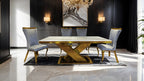 FM33002GD-5PC  5 pc Palazzo gold finish base white ceramic stone top modern dining table set