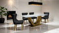 FM33003GD-5PC  5 pc Portanova hammered gold finish "U" base white ceramic stone top modern dining table set