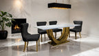 FM33003GD-5PC  5 pc Portanova hammered gold finish "U" base white ceramic stone top modern dining table set