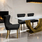 FM33003GD-5PC  5 pc Portanova hammered gold finish "U" base white ceramic stone top modern dining table set