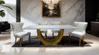 FM33003GD-5PC  5 pc Portanova hammered gold finish "U" base white ceramic stone top modern dining table set
