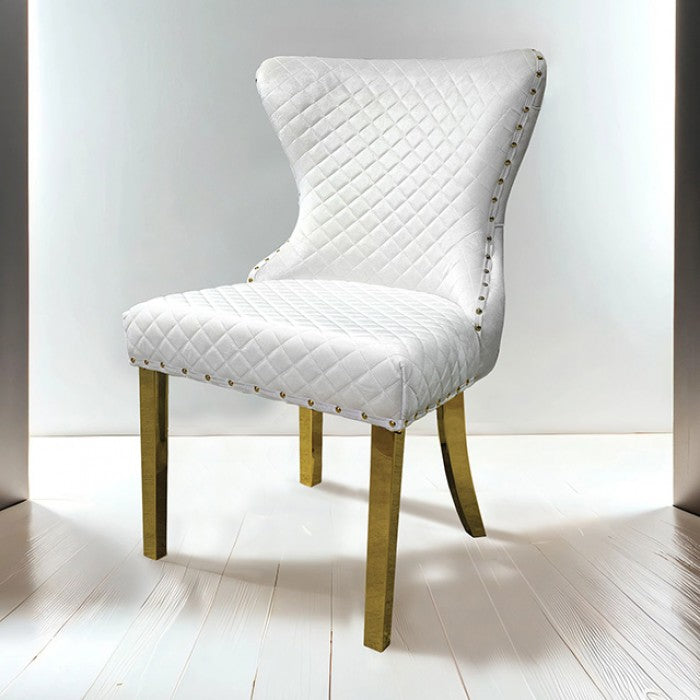 FM33003GD-5PC  5 pc Portanova hammered gold finish "U" base white ceramic stone top modern dining table set