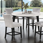 FM3330BK-RT-5PC 5 pc Sabro black finish wood white 45" round marble top dining table set