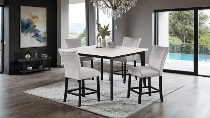 FM3330BK-PST-5PC 5 pc Sabro black finish wood white 54" square marble top counter height dining table set
