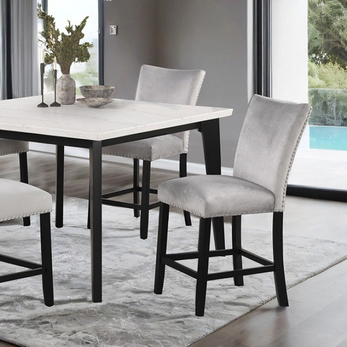 FM3330BK-T-5PC 5 pc Sabro black finish wood white rectangular marble top dining table set