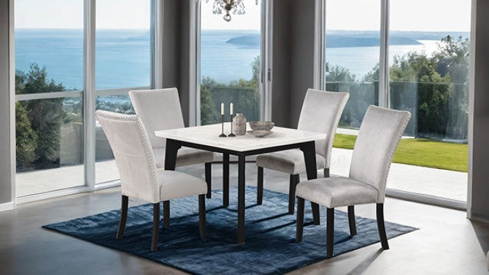 FM3330BK-ST-5PC 5 pc Sabro black finish wood white square marble top dining table set