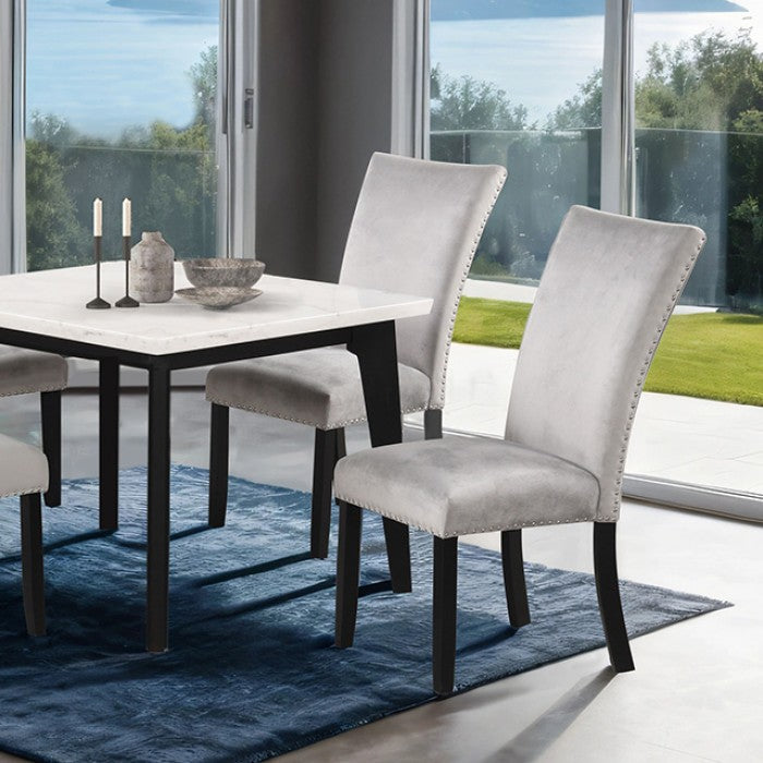 FM3330BK-ST-5PC 5 pc Sabro black finish wood white square marble top dining table set