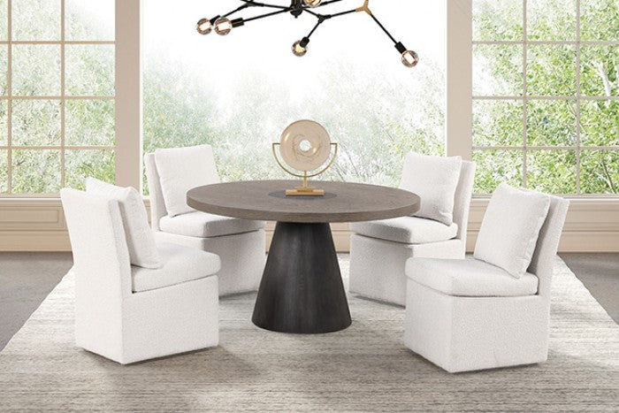 FM3331DB-5PC 5 pc Broager rustic oak dark walnut finish wood 54" round dining table set casters on chairs