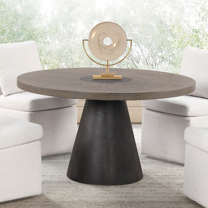 FM3331DB-5PC 5 pc Broager rustic oak dark walnut finish wood 54" round dining table set casters on chairs