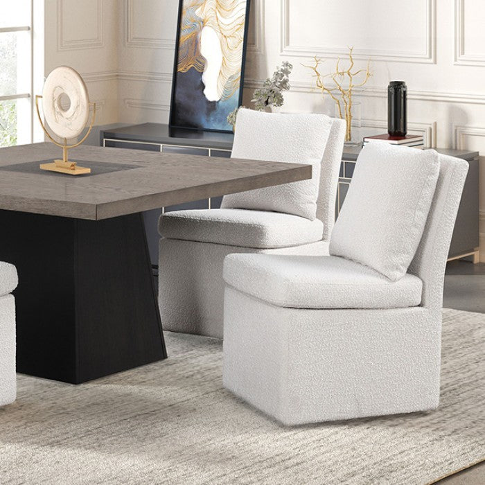 FM3331DB-ST-5PC 5 pc Broager rustic oak dark walnut finish wood 54" square dining table set casters on chairs