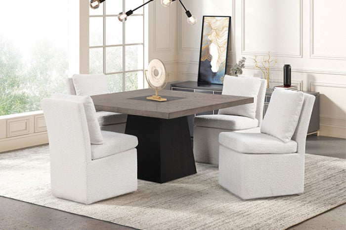 FM3331DB-ST-5PC 5 pc Broager rustic oak dark walnut finish wood 54" square dining table set casters on chairs