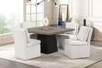 FM3331DB-ST-5PC 5 pc Broager rustic oak dark walnut finish wood 54" square dining table set casters on chairs