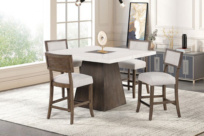 FM3332DB-PT-5PC 5 pc Grasten dark walnut finish wood 54" square marble top counter height dining table set