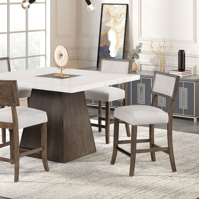 FM3332DB-PT-5PC 5 pc Grasten dark walnut finish wood 54" square marble top counter height dining table set