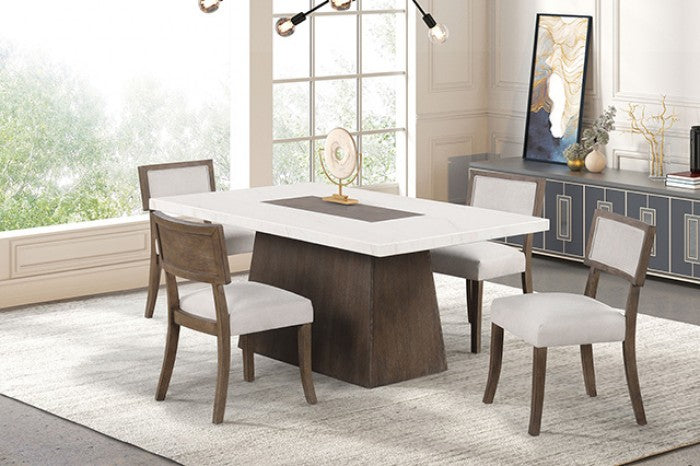 FM3332DB-T-5PC 5 pc Grasten dark walnut finish wood marble top dining table set