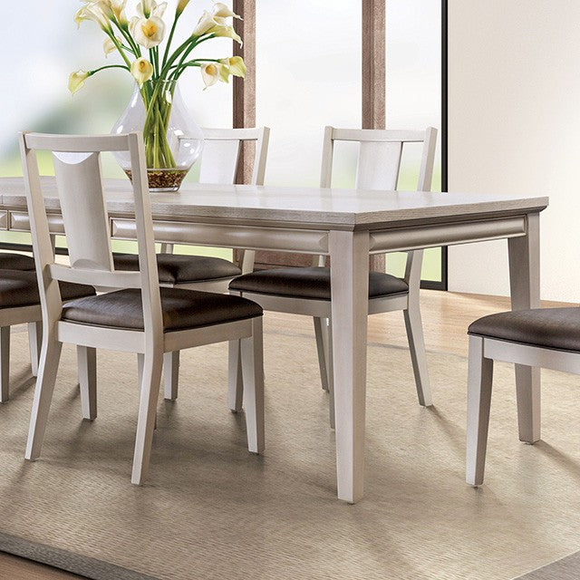 FM3399WH-T-7PC 7 pc Hinwitz white oak finish wood faceted panels dining table set
