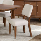 FM34000WN-T-7PC 7 pc Hepburne walnut finish wood mid-century modern dining table set gold capped legs