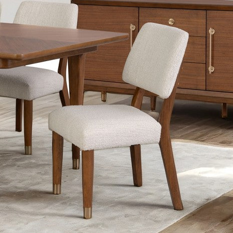 FM34000WN-T-7PC 7 pc Hepburne walnut finish wood mid-century modern dining table set gold capped legs