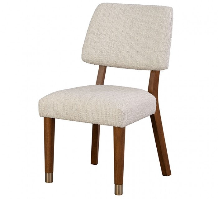 FM34000WN-T-7PC 7 pc Hepburne walnut finish wood mid-century modern dining table set gold capped legs
