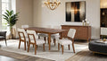 FM34000WN-T-7PC 7 pc Hepburne walnut finish wood mid-century modern dining table set gold capped legs
