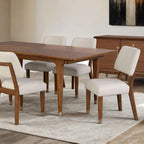 FM34000WN-T-7PC 7 pc Hepburne walnut finish wood mid-century modern dining table set gold capped legs