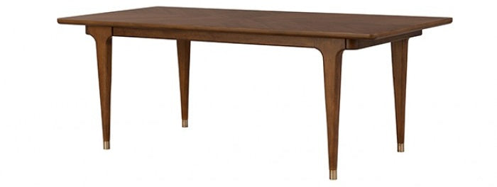 FM34000WN-T-7PC 7 pc Hepburne walnut finish wood mid-century modern dining table set gold capped legs