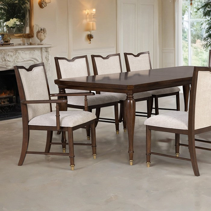 FM34001CH-T-7PC 7 pc Westerham dark cherry finish wood transitional dining table set gold capped legs
