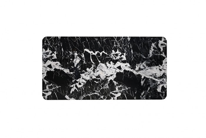 FM34007BK-T-7PC 7 pc Selsey dark walnut finish wood black faux marble top mid-century modern dining table set