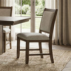 FM34008DW-T-7PC 7 pc Casoria dark walnut finish wood rustic chevron pedestal base dining table set