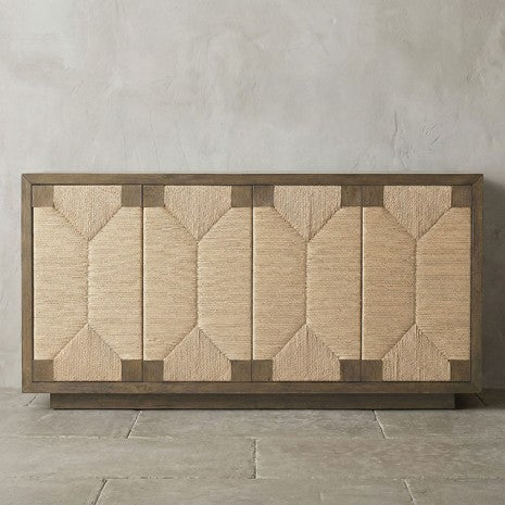 FM34008NT-SV  Casoria natural finish wood chevron like pattern on doors 70" 4 door buffet sideboard server cabinet