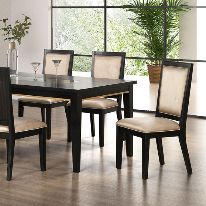 FM3401ES-7PC 7 pc Kenyada espresso finish wood contemporary geometric back design dining table set