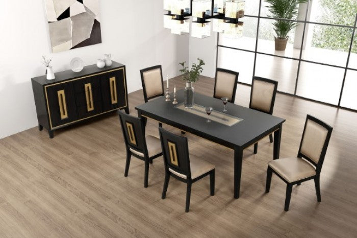 FM3401ES-7PC 7 pc Kenyada espresso finish wood contemporary geometric back design dining table set