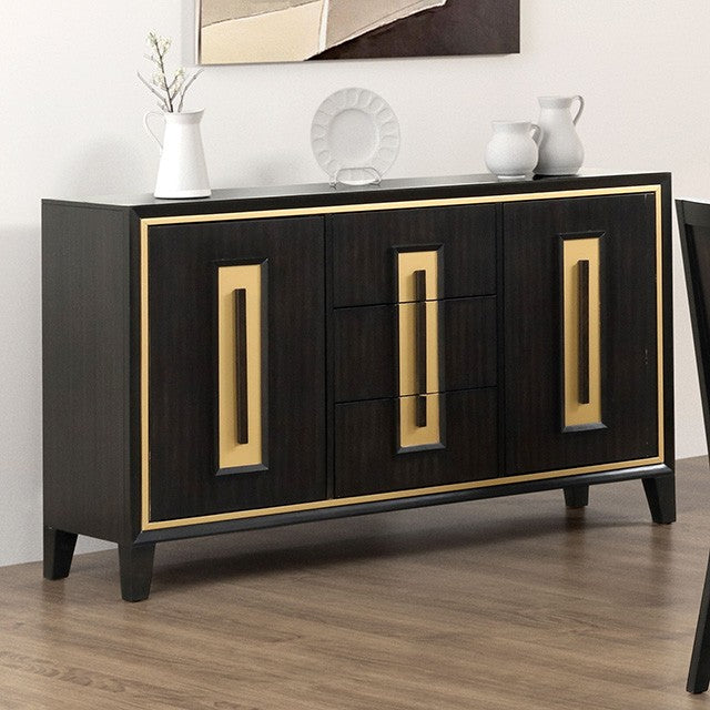 FM3401ES-SV  Kenyada espresso finish wood contemporary geometric design buffet server sideboard cabinet